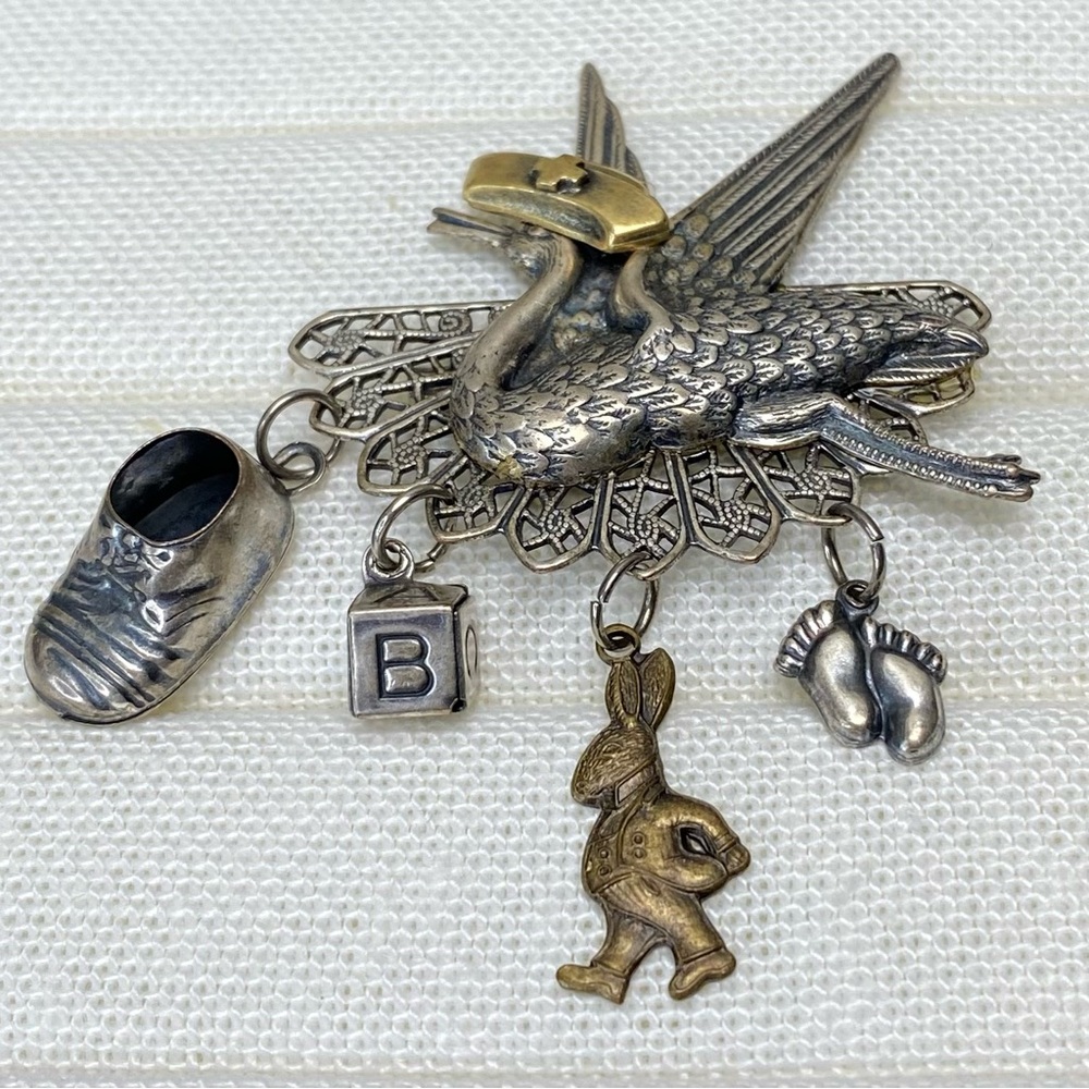 Vintage Nursing Maternity Stork Brooch Pin